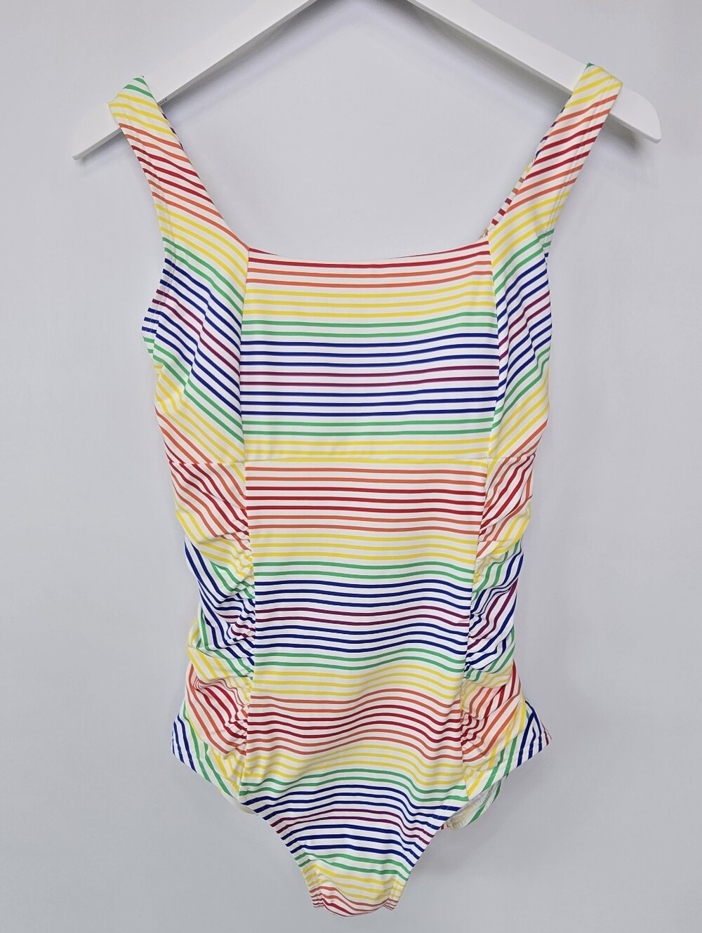NWT Lands' End Rainbow Stripe Square Neck One Piece Swimsuit Women's Size 10